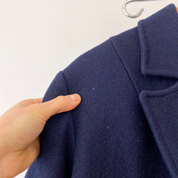 ❄️ 90s Vintage Chic Navy Blue Minimalist Boxy Double-Breasted Pea Coat - Picture 7 of 7